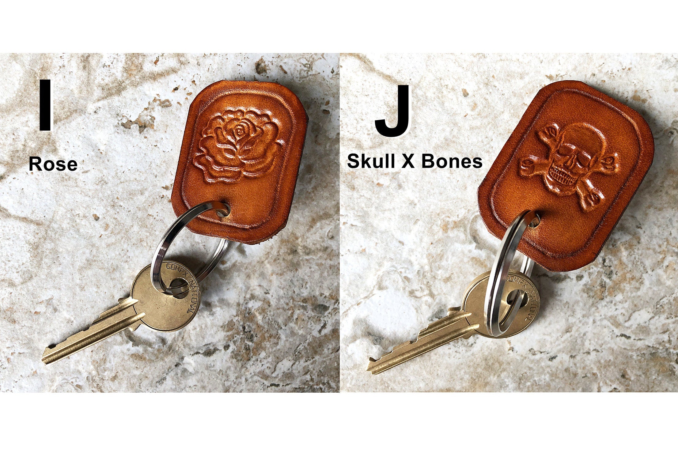 Limited Handmade Series Key Chains Real Thick Leather Keyfob Keyring Keyholder Tooled Embossed Engraved Nice Small Inexpensive Gift Idea